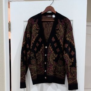 Marcus By Neiman Marcus Black and Brown Paisley Cardigan